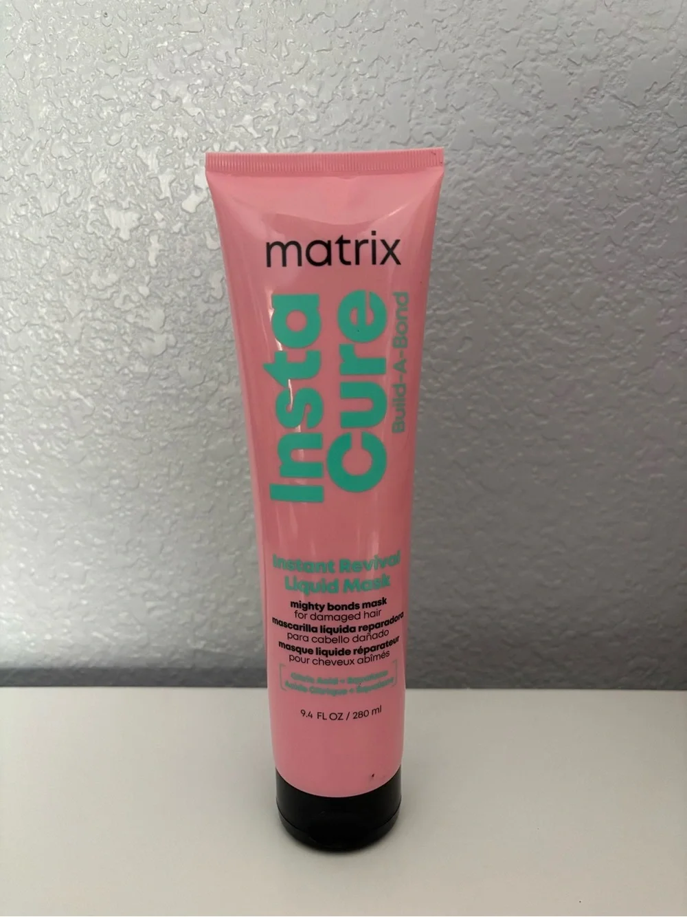 Matix Insta Cure Liquid Hair Mask - Pink with Teal Text